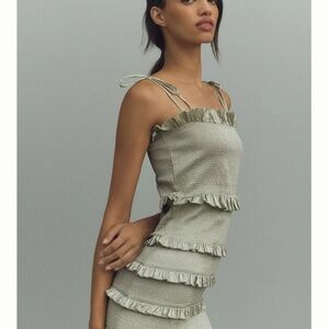 V. Chapman Lily Ruched & Ruffled Stretch Satin Midi Dress